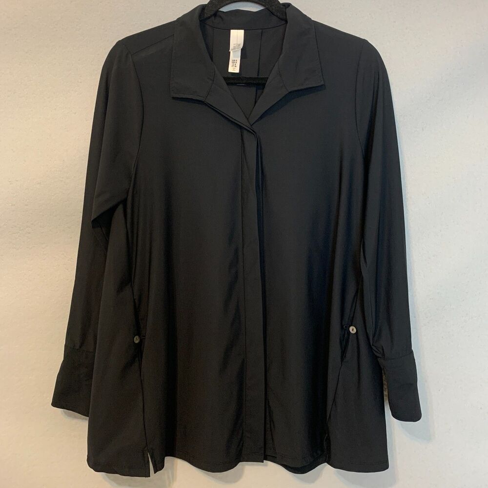 Marla Wynne Black Relaxed Pocket Shirt Women’s Small Long Sleeve Button-Down